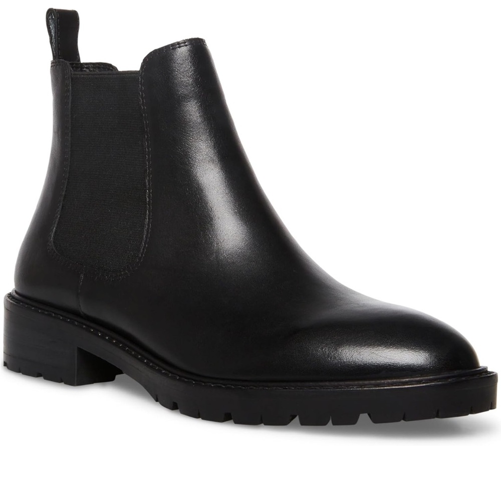 Steve Madden Womens Leopold Black Leather Round Toe Chelsea Boots Shoes